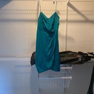 A drape green satin dress from banana republic.